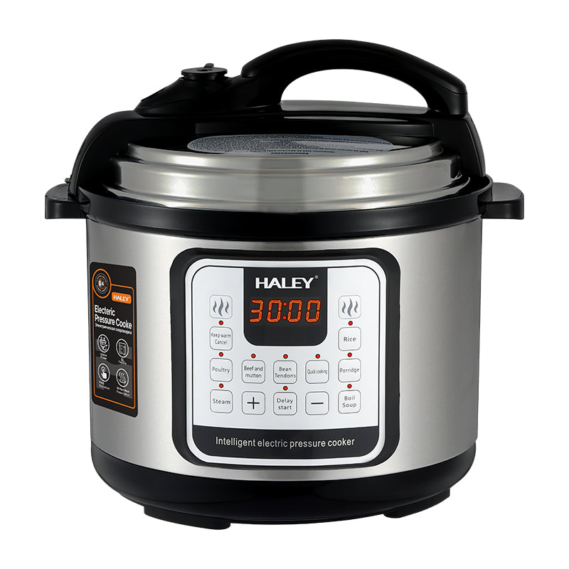 Oală Sub Presiune Electrică Multifuncțională HALEY 10 în 1, 1200W, 6L, Negru/Argintiu – Gătire Rapidă și Inteligentă